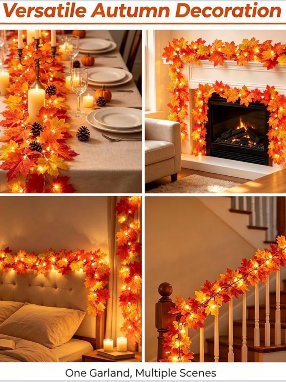 Autumn LED Maple Leaf Garland - Orange Fall Decorating